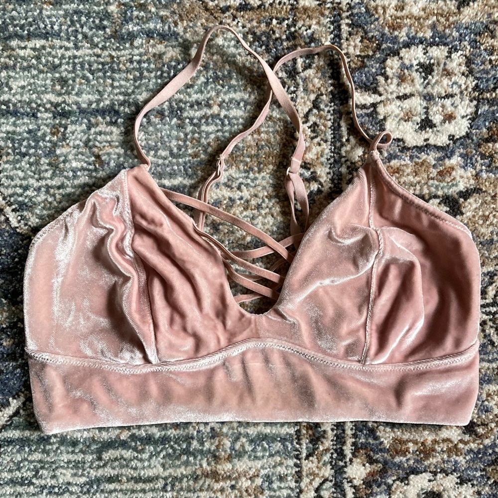 HopLun Pink Velvet Crossback Bralette